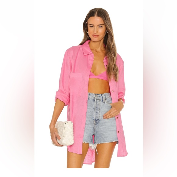 SNDYS Revolve pink linen oversized button up shirt - Picture 6 of 6